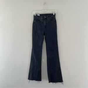GAP black flare high rise jeans raw hem frayed size 25